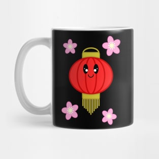 Cute Lantern with Sakura Flowers in Black Background Mug